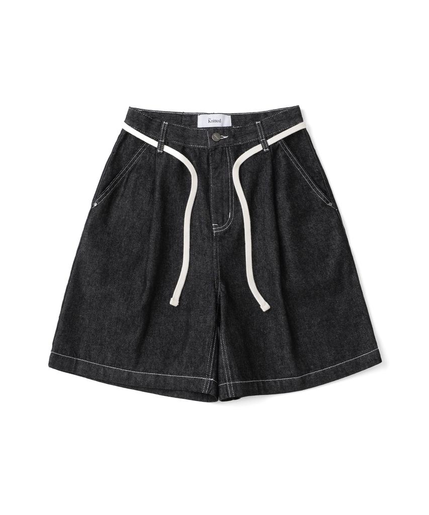 KNITTED (Unisex) Outstring Bermuda Denim Half Pants Black