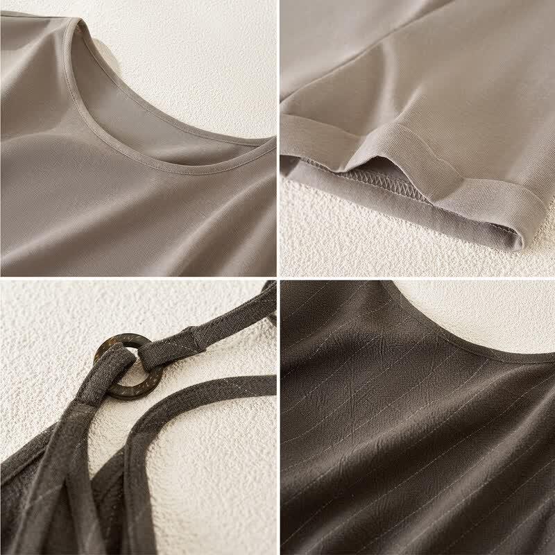 IHIMI French Linen Camisole Dress & T-shirt Two-Piece Set