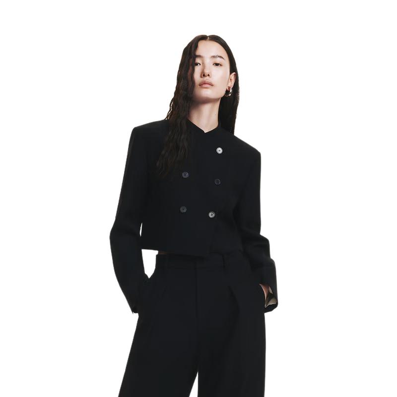 

MO&Co. 2024 Осень Новая Мода Китайский Стиль Двубортный Прямой Жакет из Тонкой Ягнячьей Шерсти M (165)