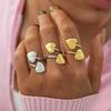Creative Stainless Steel Peach Heart Adjustable Open Rings for Women Personality Metal Contrasting Layered Finger Ring Zircon