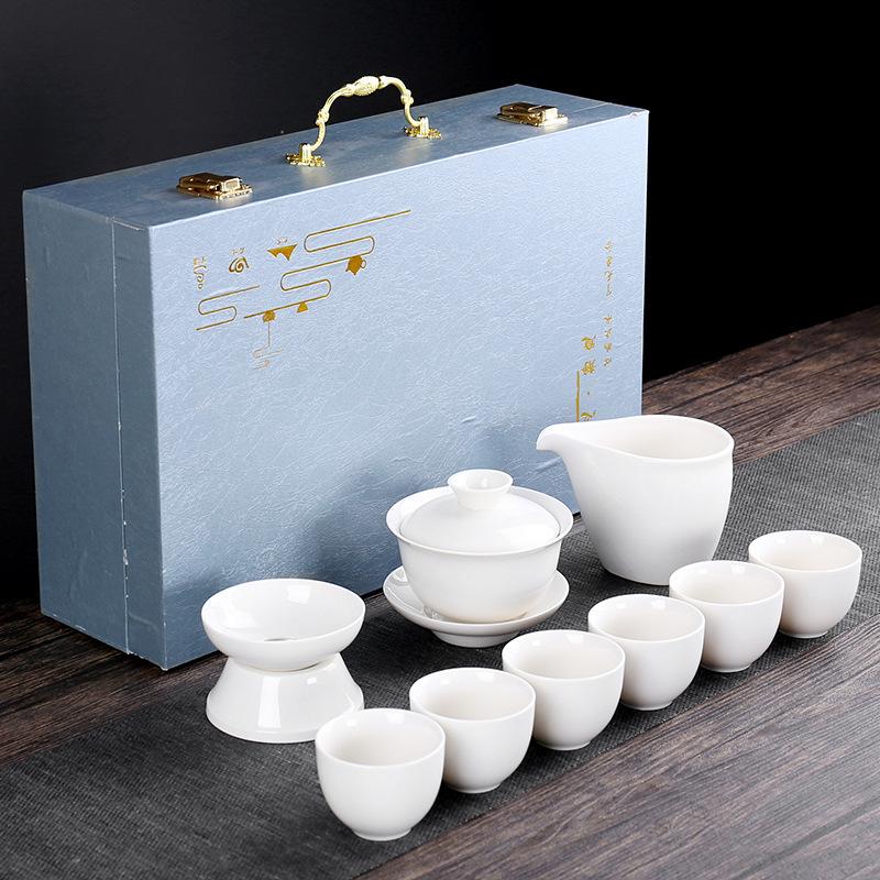 Νέο σετ τσαγιού κουνγκ φου 6 φλιτζανιών από πορσελάνη νεφρίτη, λευκό πορσελάνη νεφρίτη, πλήρες σετ με φίλτρο, κεραμικό σετ τσαγιού