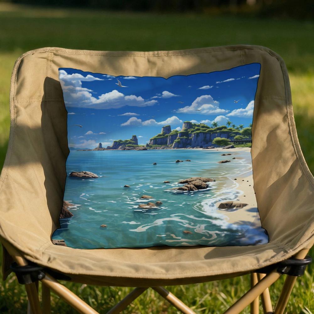 Beach Landscape Print Cushion Cover Soft Reversible  Durable Pillow Cover  MultiScene Use for Home  Car Daily Comfort