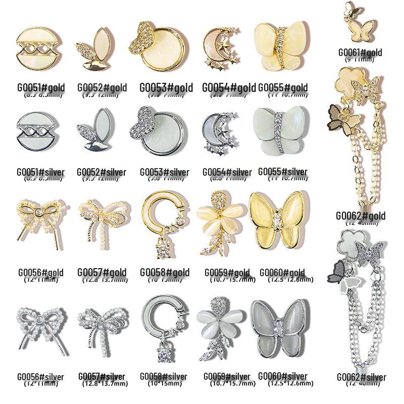 

3D Golden Cat s Eye Stone & Zircon Butterfly Jewelry with Shell Tassel Pendant and Mother-of-Pearl Nail Art