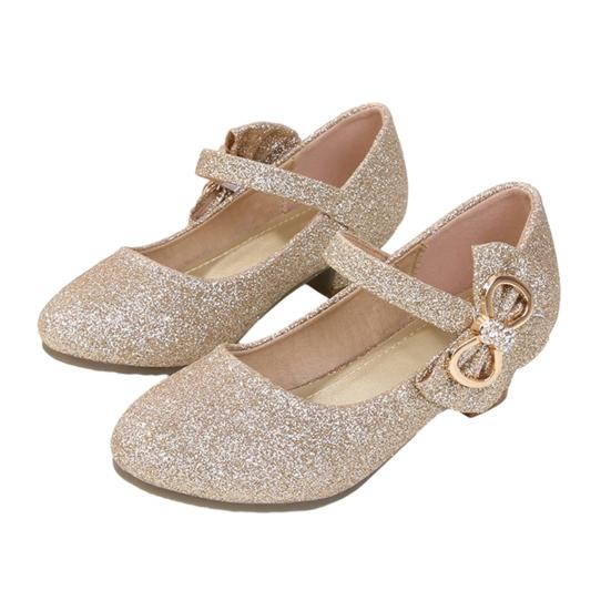 

Туфли-лодочки для девочек, принцесса, низкий каблук, нарядные, Мэри, с блестками, для свадьбы, вечеринки, сверкающие 35 золотистый