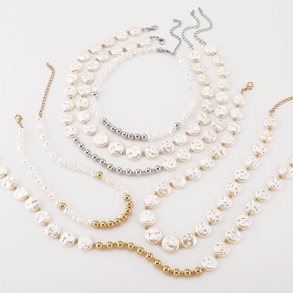 European and American New Round Imitation Pearl Necklace, Fashionable Temperament Commuting Geometric Multi-layer Collarbone Chain