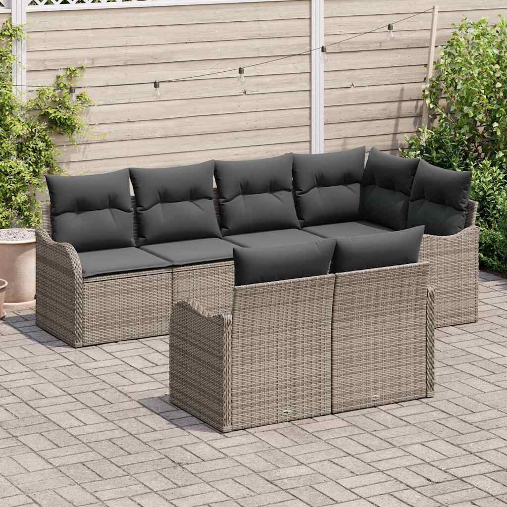 Garden Sofa Set with Storage 7 Pcs Grey Poly Rattan