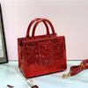 Elegante Borsa a Shopper con Texture Coccodrillo e Dettagli in Strass Taglia Media Borsa a Mano in Pelle PU per Uso Quotidiano