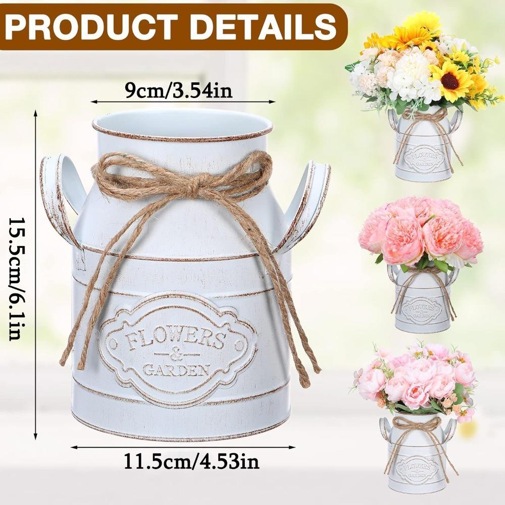 10pcs 6.1 Inch Farmhouse Vase Decor Milk Can Vintage Flower Jug Galvanized Metal Vase with Handle Rustic Flower Buckets