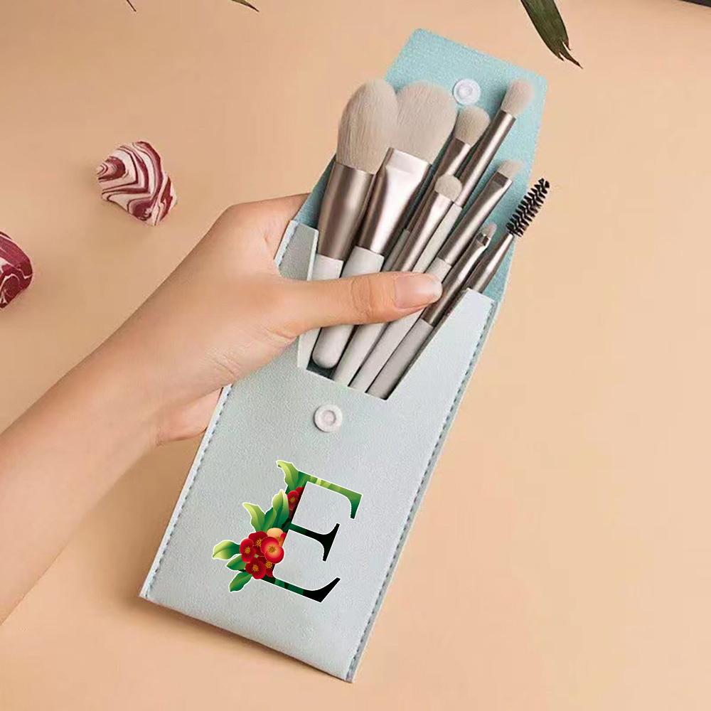 8pcs Travel Makeup Brush Case Kit Travel and Daily Use Beauty Set Blending Beauty Tool Bag Flower Color 26 Letters Pattern