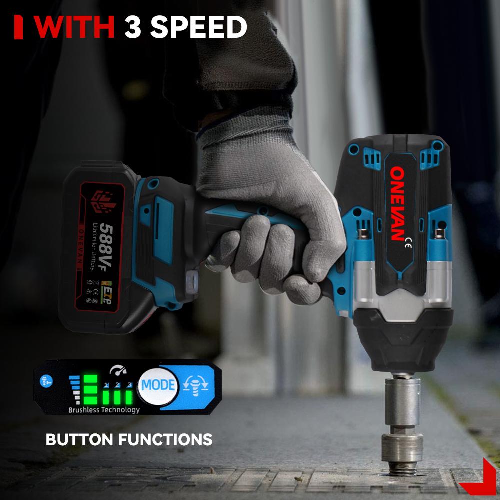 ONEVAN Torque Brushless Electric Impact Wrench 1/2 inch Screwdriver Cordless Wrench Power Tools For Makita 18V Battery