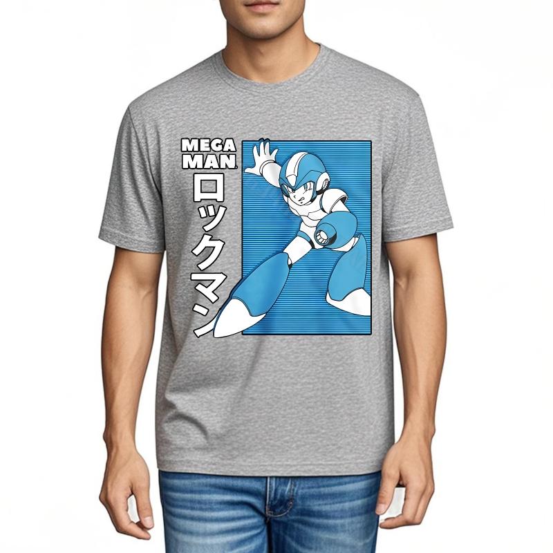 Top Tees Oneck Casual Tee Mega Man Blue Robot Design Brand Comfort Tshirt New Arrived Workout Tshirt Comfortable