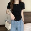 Select Pure Cotton Irregular T-shirt Women's Short-sleeved 2024 New Summer Chic Waist Top Slim Body Shirt Bottoming Shirt