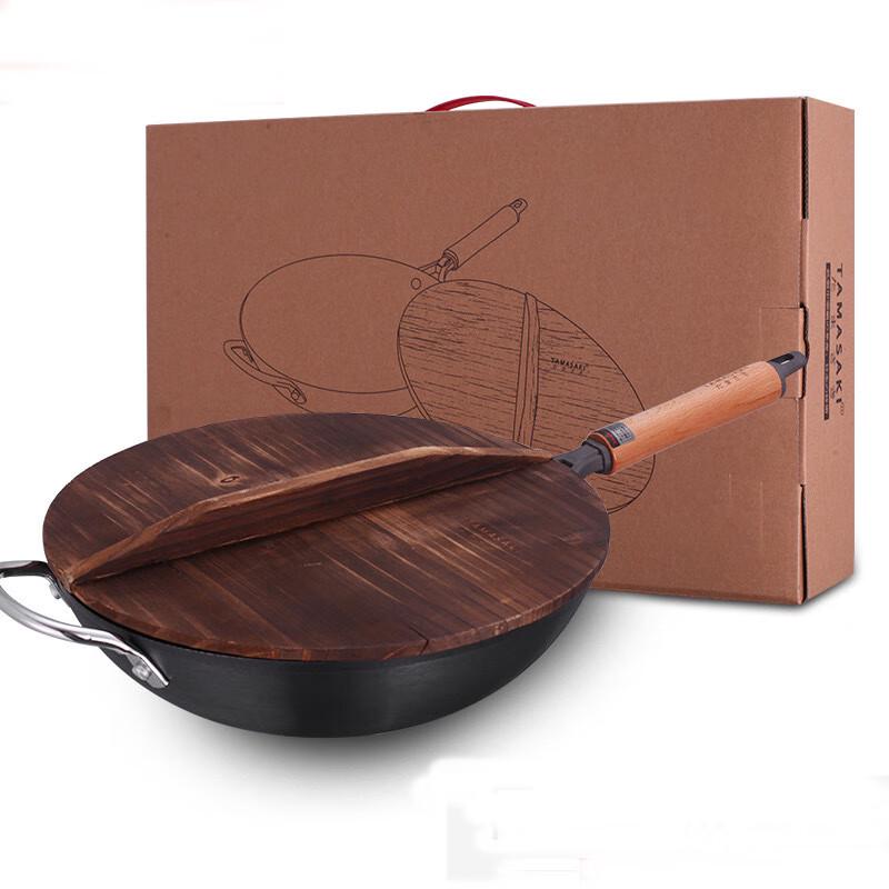 Lilang 28cm Uncoated Iron Wok with Wooden Lid