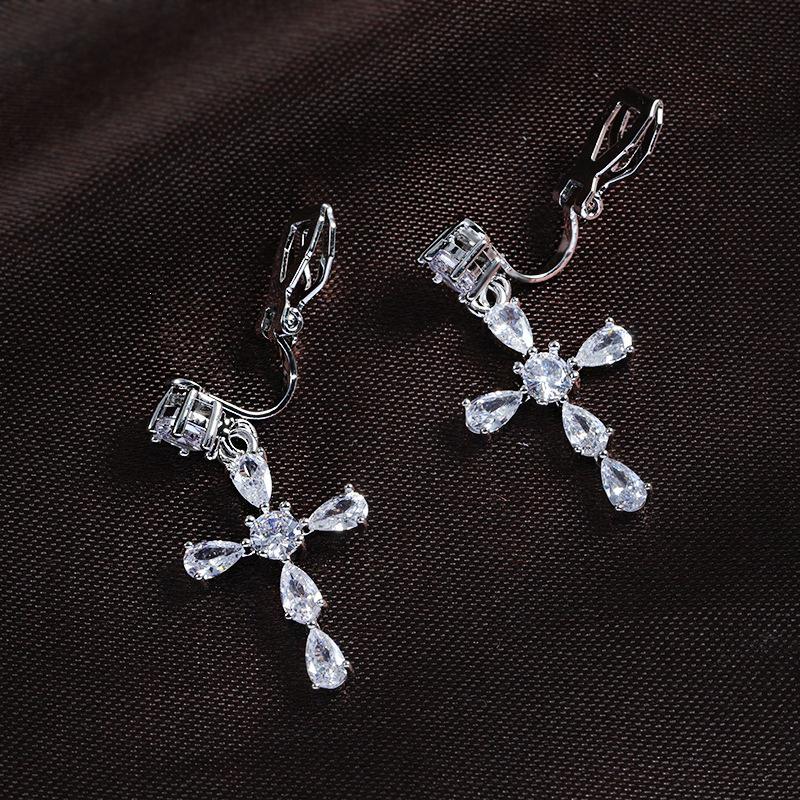925 Sterling Silver Cross Stud Earrings with Zirconia for Women – No Piercing Needed