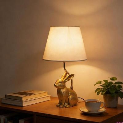 Elegant Rabbits Table Lamps with Retro Design Artistic Bedside Light for Bedroom Nightstand and Living Room Decorating