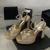 Fashion Liyke Elegant Woman Wedding Party Shoes Sexy Thick Bottom Square Toe Crystal Rhinestone High Heels Platform Sandals Women Silver