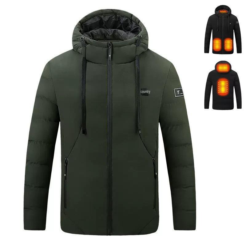 Unisex Smart Heated Winter Jacket with Hood - Rechargeable and Temperature-Controlled.