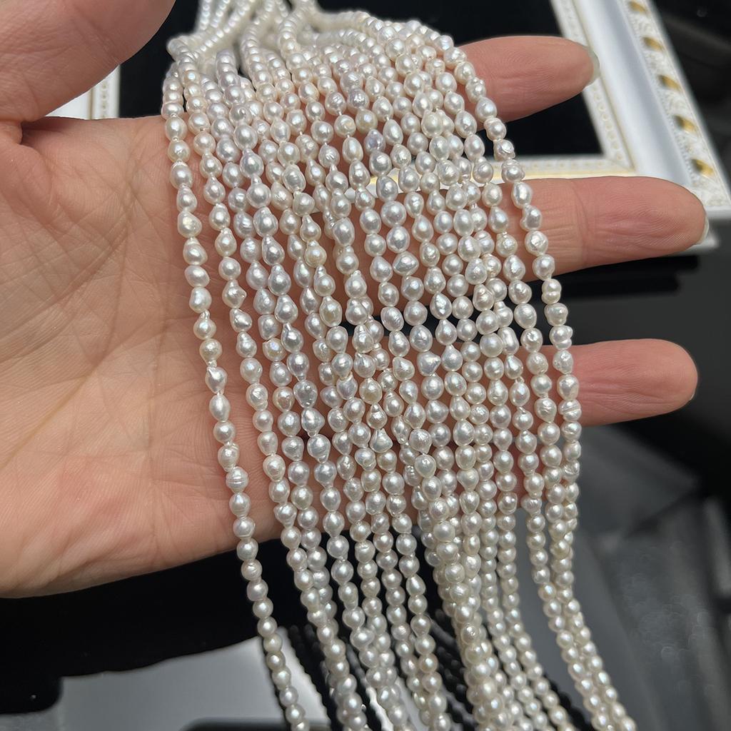 1String, White Natural Freshwater Pearls, Handmade Tail Pearl Beads for Jewelry Making DIY Crafts (Beads 3-4mm, Length 36cm)