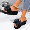 Fashion Women's Bowtie Decor Wedges Sandals Summer Light Comfort Chunky Platform Slippers Plus Size Thick Sole Non Slip Casual Slippers