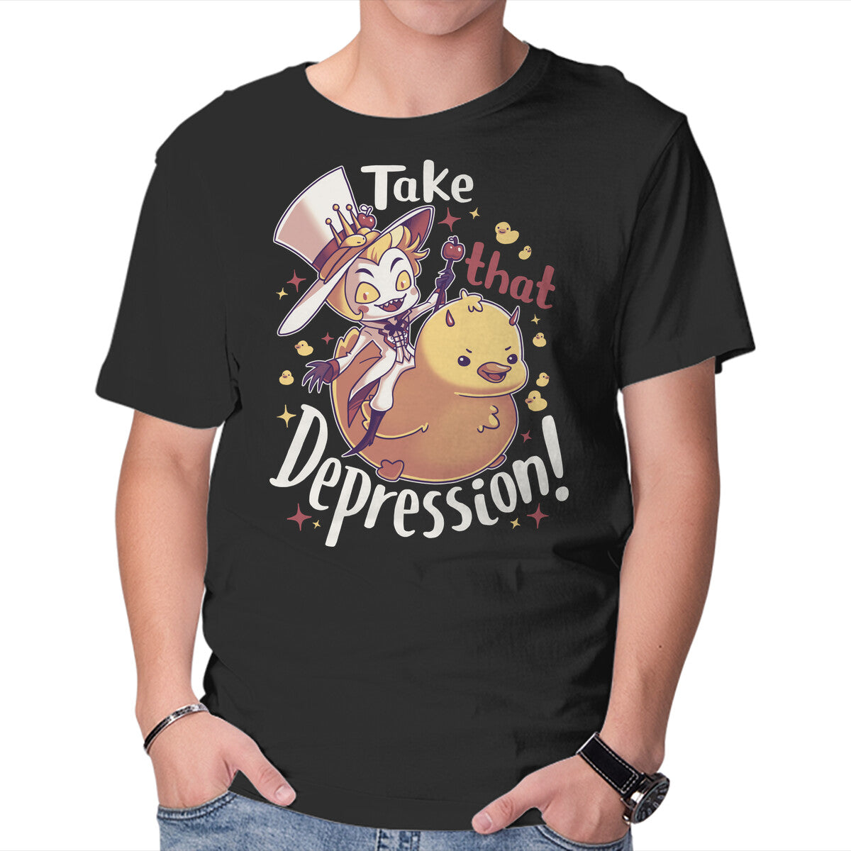Unisex Crew Neck T-Shirt Take That Depression Graphic Short Sleeve Casual Tee XL