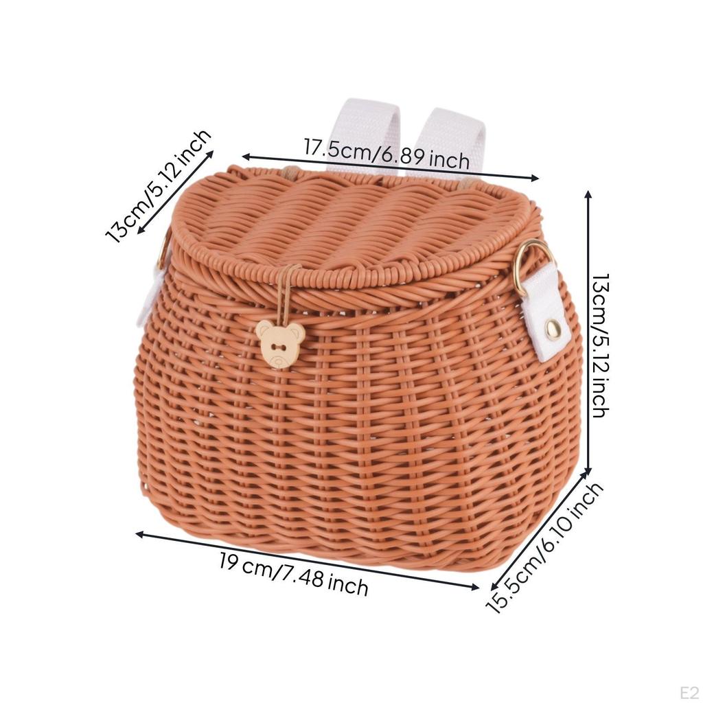 Detachable Front Bike Basket with Lid Multipurpose, Woven Lid, for Balance Bikes Brown