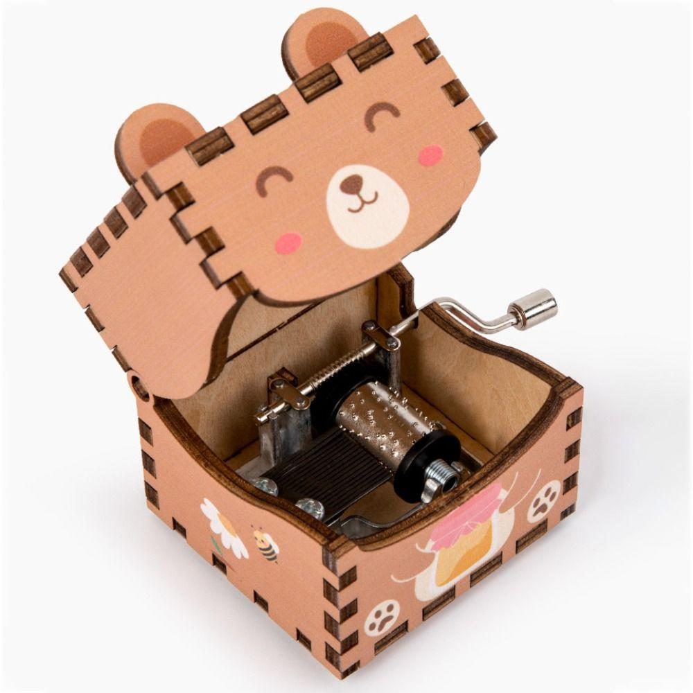 Crafts 3D Wooden Music Box Puzzle Structure DIY Hand Crank Musical Boxes Color Print Cartoon Animal Music Box Children's Toys