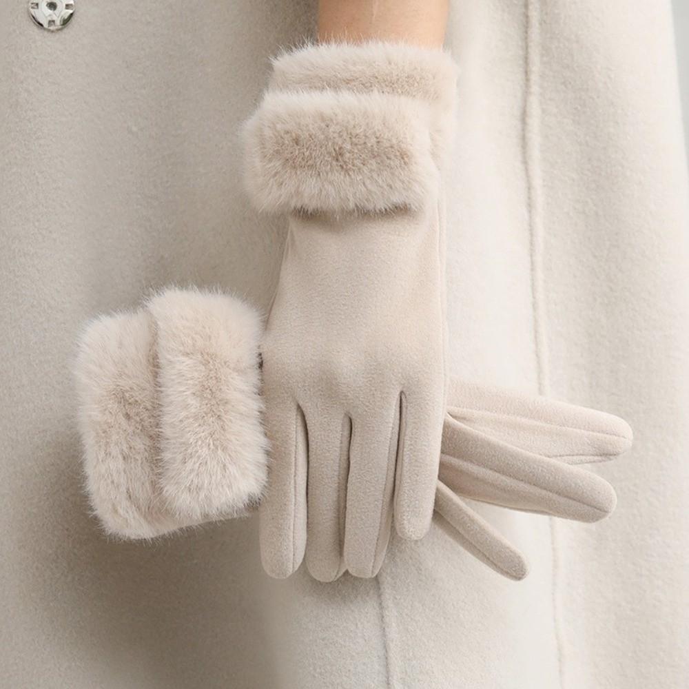 Gants chauds et épais pour écran tactile Matière suède Gants coupe-vent Gants à manchette poilue Activités hivernales