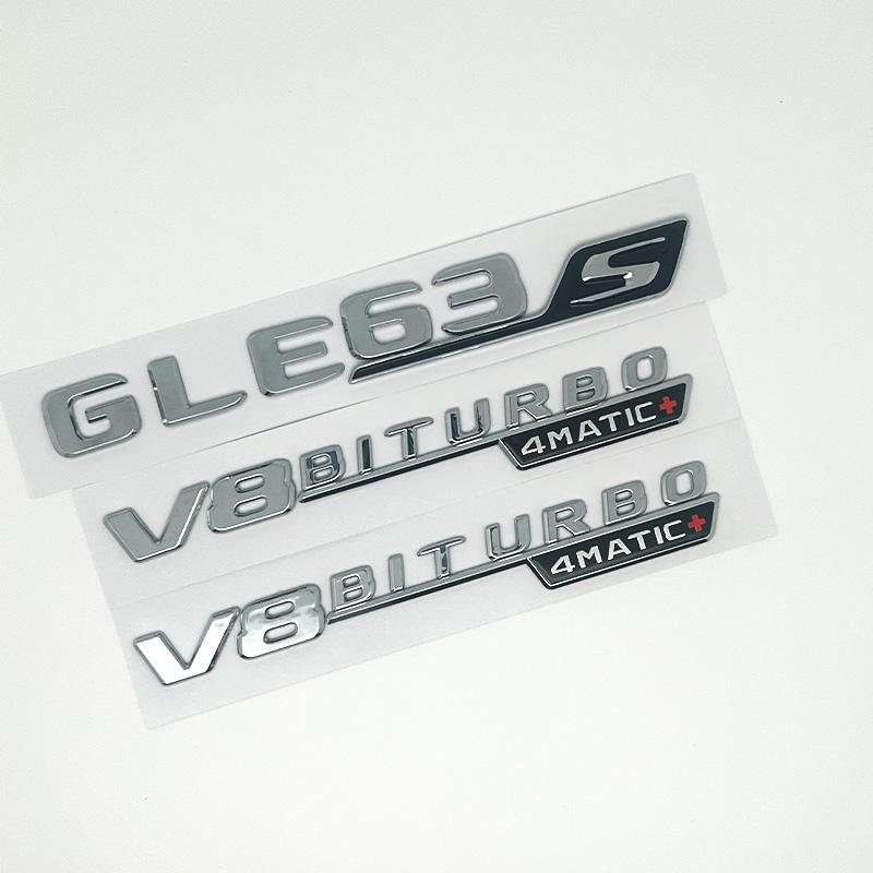 3D ABS Glänzend Schwarz GLE63S Plakette Emblem Auto Kotflügel Aufkleber V8 BITURBO 4MATIC Logo Silber Für Mercedes AMG GLE W167 Zubehör