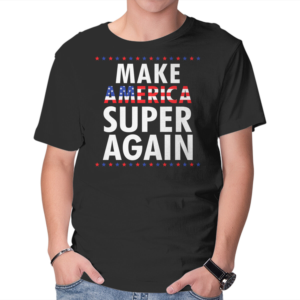 Unisex Crew Neck T-Shirt Super Again Graphic Short Sleeve Casual Tee L