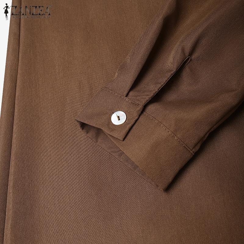 ZANZEA Women Casual Turn Down Collar Long Sleeve Vintage Long Shirt Dress