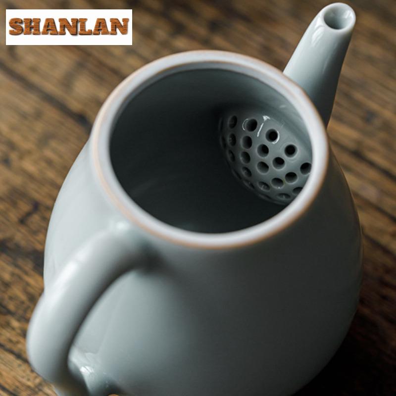 145ml Erleichterung Himmelblau Ru-Ofen Porzellan Teekanne Traditionelle Teekanne mit Sieb Teegeschirr Dekoration