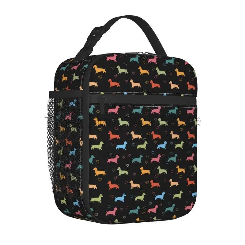 Cute Dachshund Dog Print Insulated Lunch Bag Reusable Cooler Thermal Bento Tote Bag for Work School Hiking Travel Picnic Beach