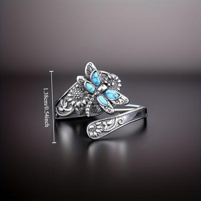 Anel vintage com personalidade turquesa libélula girassol feminino