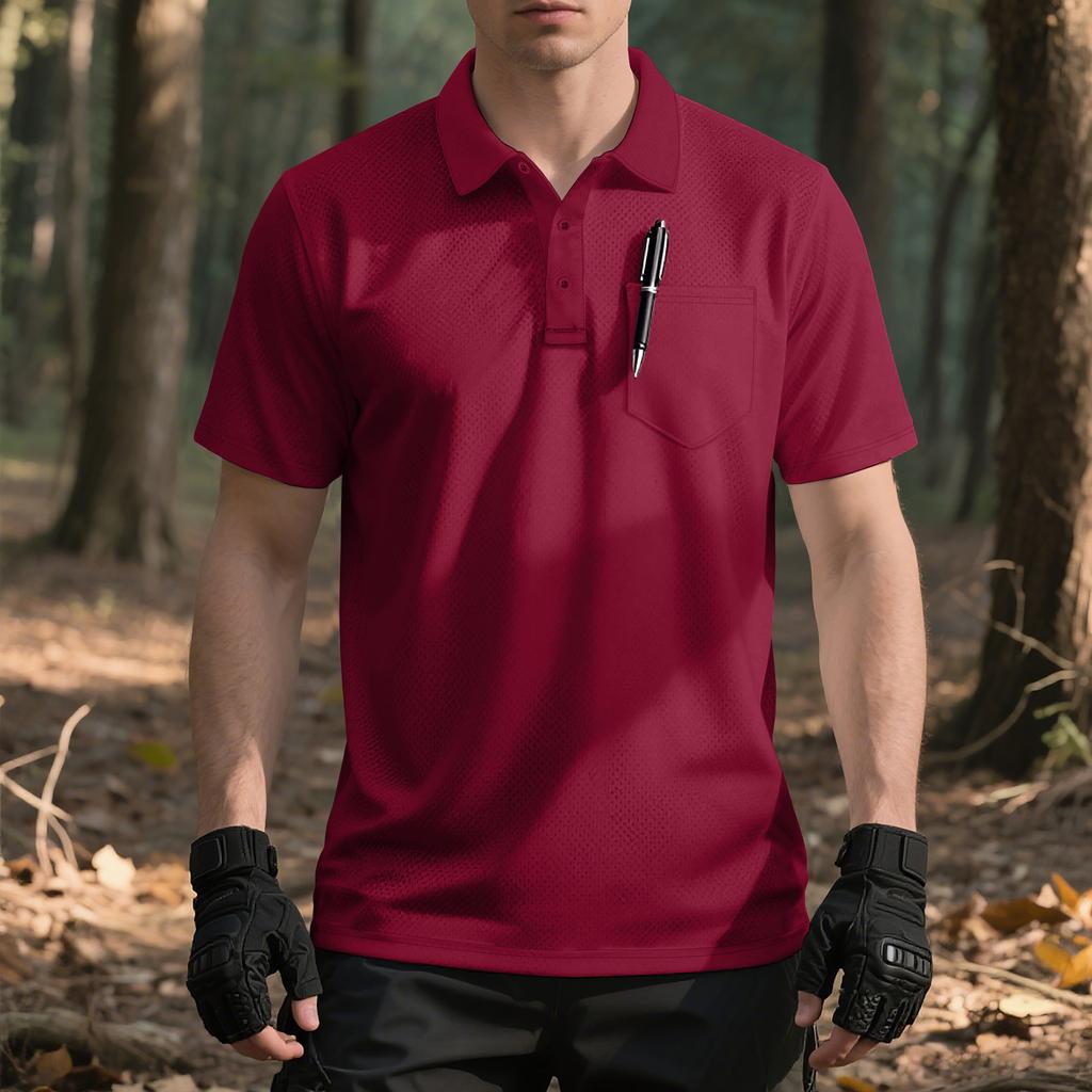 European and American Men's Summer Solid Color Lapel Loose Quick-drying Outdoor Tactical Pocket Short-sleeved Bird's Eye POLO Shirt T-shirt Men