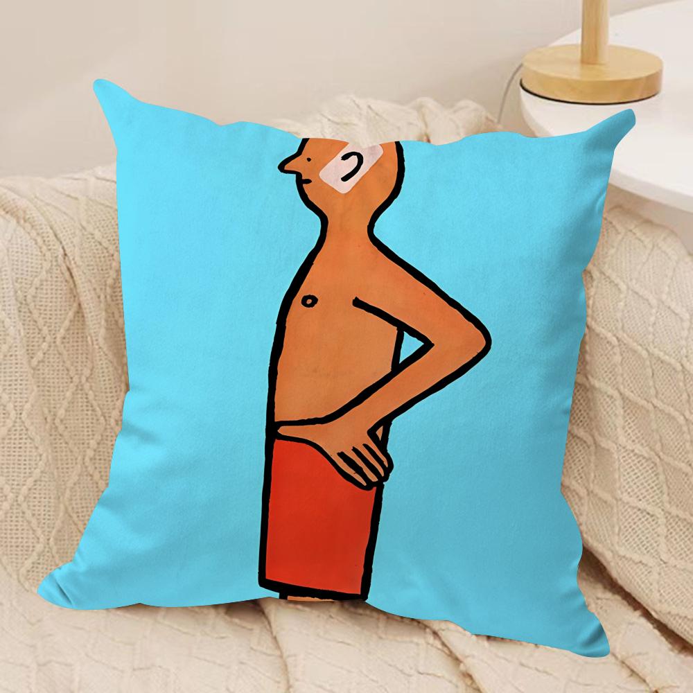 Aesthetic Art J-Jean-Jullien Cushion Cover Silky Short Plush Invisible Zipper Dustproof Sofa Pillow Case For Home Decor