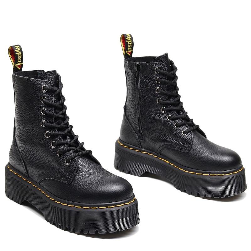 Oberste Schicht dicksohlige Loch Martin Stiefel Damen Seitenreißverschluss Lychee Muster Kurzstiefel Leder Muffinsohle Werkzeug