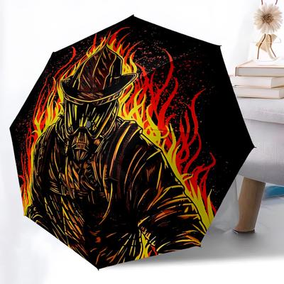 1pc Firefighter Flames Automatic Folding Umbrella - Compact 8-Rib Design, Durable Plastic & Iron, Lightweight for Outdoor Daily Use171