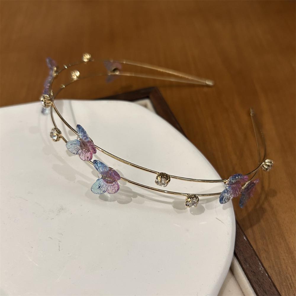 All-match Alloy Double Root Hair Bands Rhinestone Waterproof Butterfly Head Hoop Simple DIY Flower Hair Hoop Party