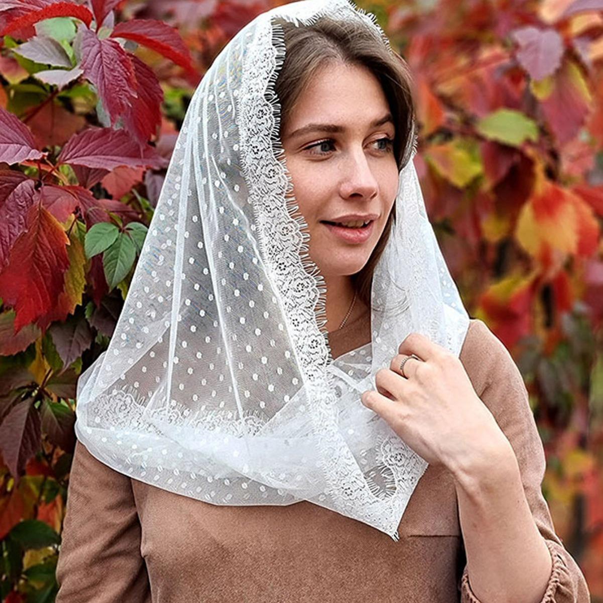 

Мягкие вуали-мантильи для женщин Кружевной бесконечный veil-мантилья Латинский бесконечный veil для часовни Латинская месса Покрытие головы Кружевной шарф Вуали-мантильи для церкви слоновая кость