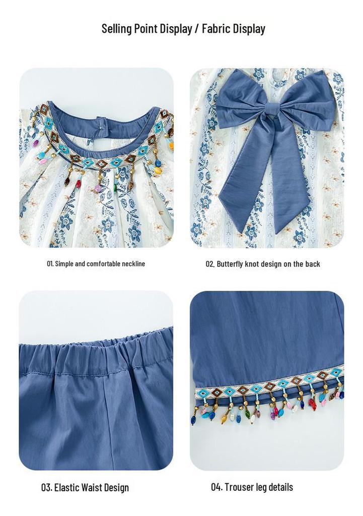 2026 Bohemian Summer Outfit for Girls: Sleeveless Vest & Wide-Leg Pants Set (Small/Medium)