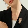 Brooch Golden Metal Owl Shape Brooch Pin with Warm Shell Texture 3D Design Rhinestone Inlay Badge Vintage Owl Accessory