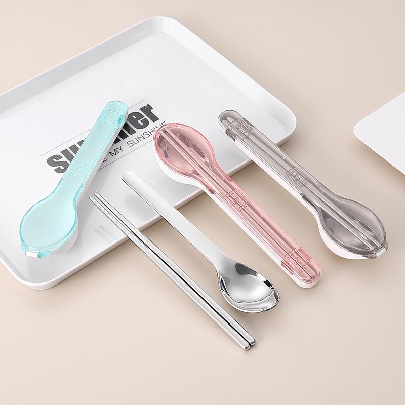 Cutlery Set with Storage Box Portable 304 Stainless Steel Spoon Fork Chopsticks for Camping Travel Durable Outdoor Dinnerware