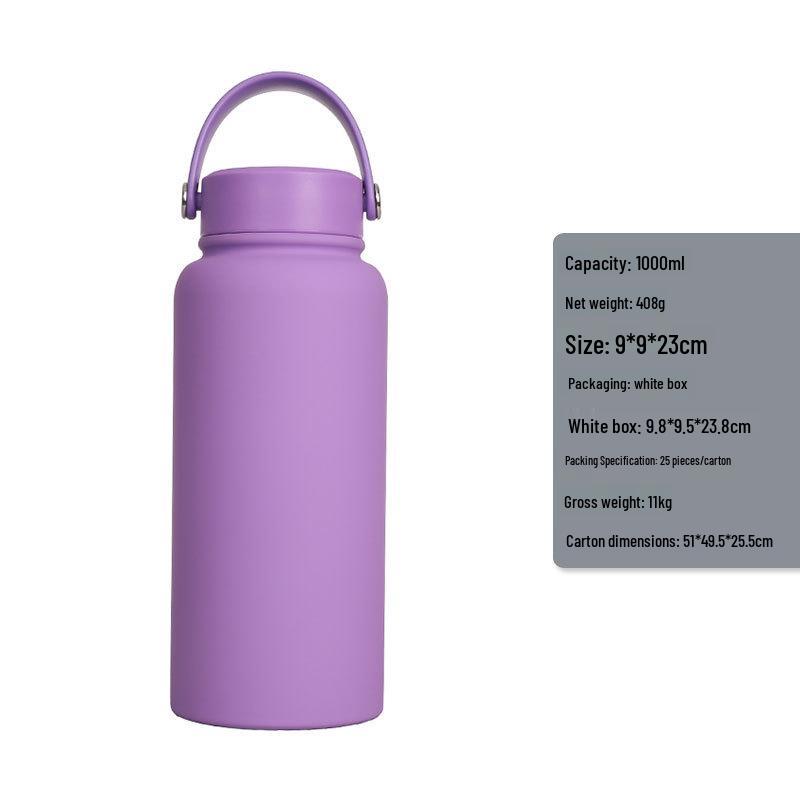 1L Large Capacity Wide Mouth Rubber Paint Thermos Cup - Easy To Clean, American Style, Fashionable Student Water Bottle