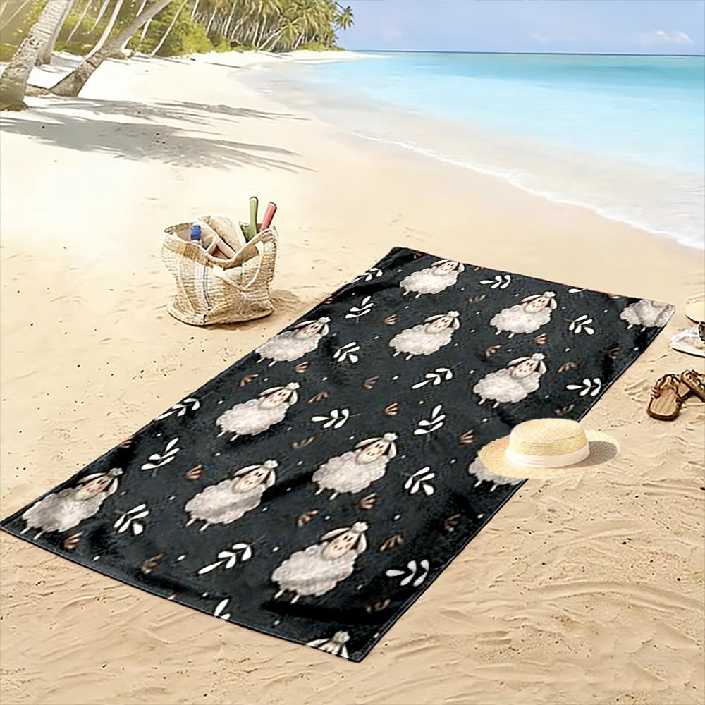 Süßes Schafmuster mit Blättern - Schnelltrocknendes Strandtuch für Reisen, Outdoor-Sport, Joggen, Strand und Schwimmen
