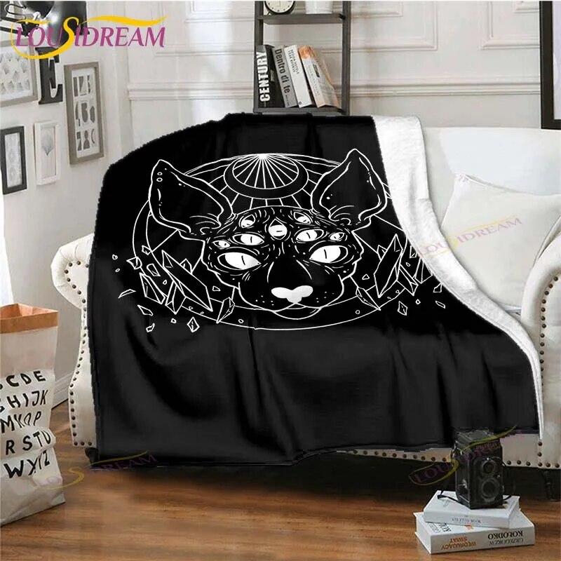 Satanic Cat 3D Printed Rectangle Blanket Flannel Wearable Blanket Unique Throw Blanket for Sofa Bed  Throw Blanket