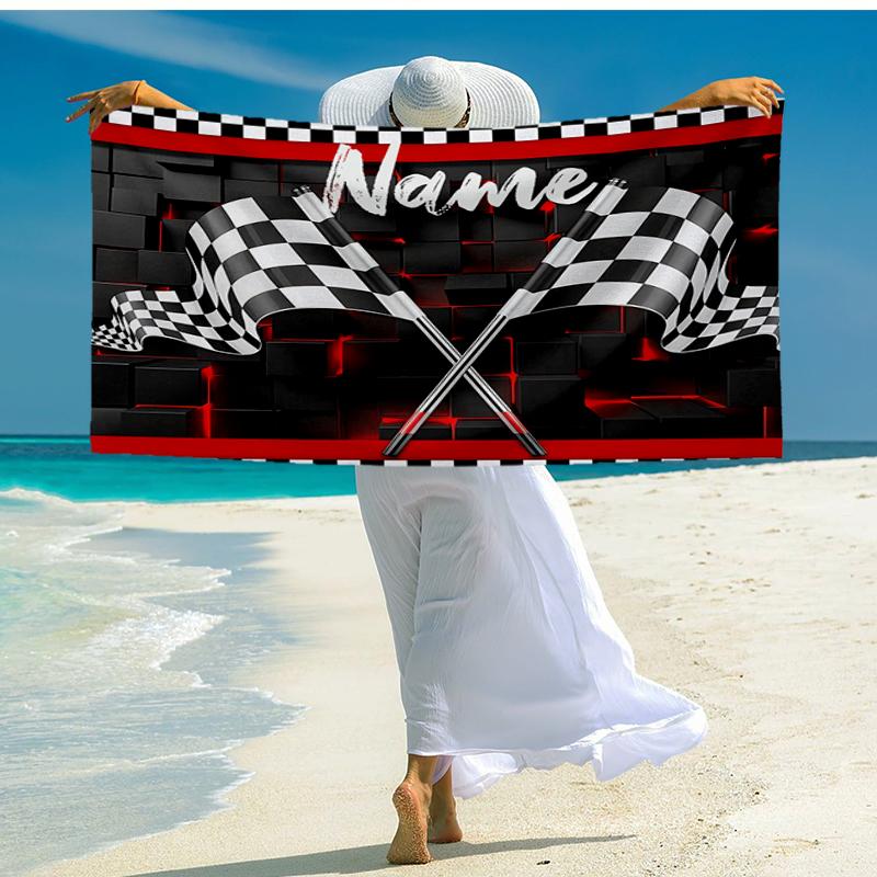Custom Name Ultra-Soft Beach Towel with Racing Theme,Ideal for Pool - Camping, Diving - Perfect Travel Essential, Vibrant Beach Towel.
