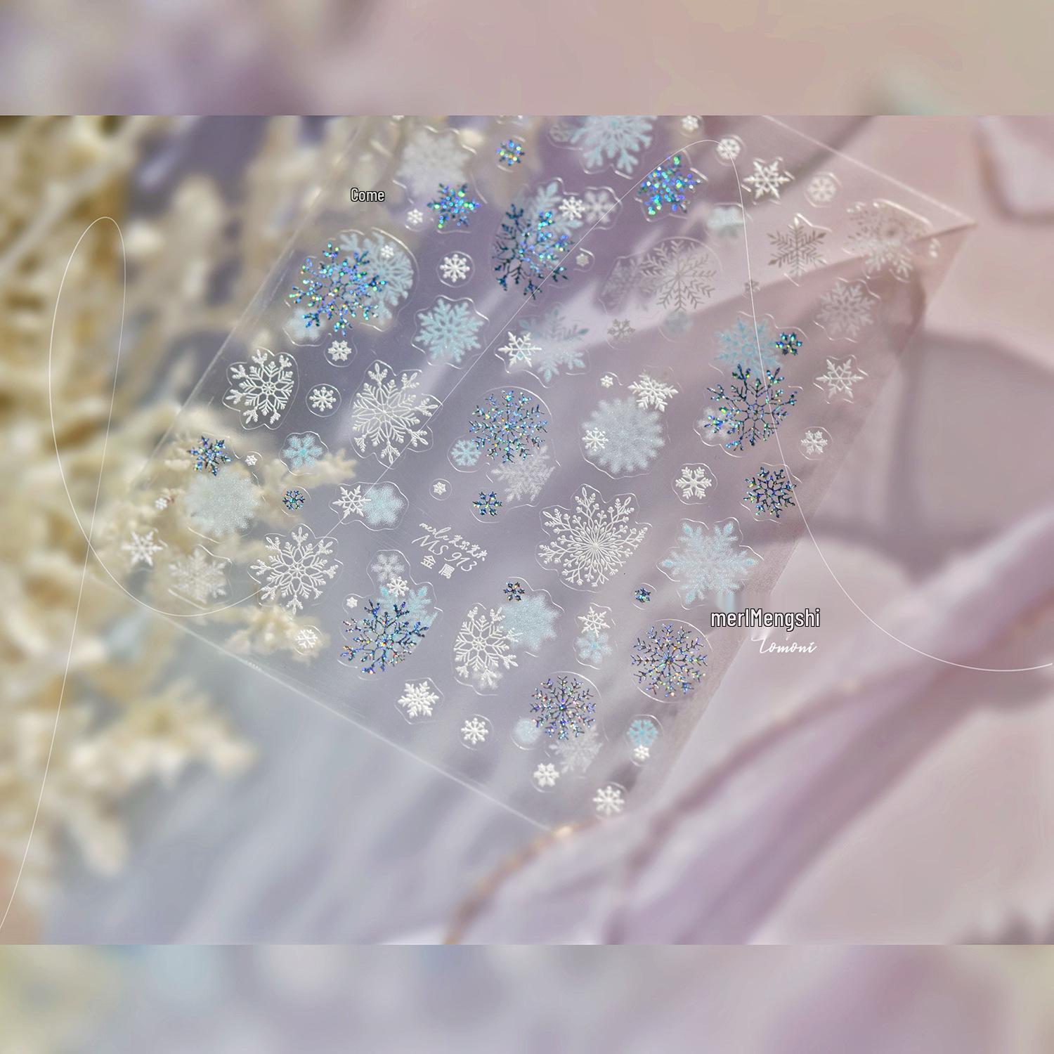 Tomoni & Moshishanfen Winter Luxury Glitter Nail Stickers with Large Snowflake Ornaments.