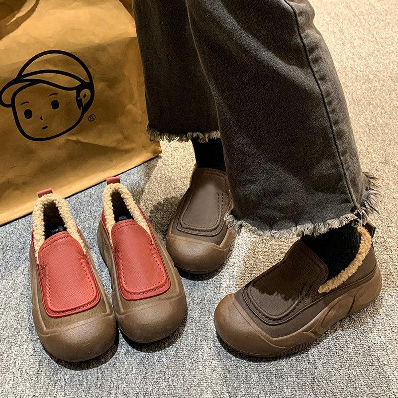 Fleece warm cotton shoes women's winter new thick-soled round head cold-resistant lazy casual shoes
