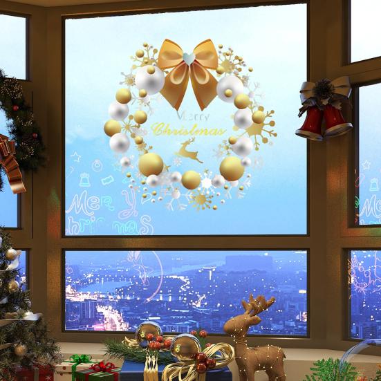 Yousheng Christmas Window Clings Large Christmas Wreath Decals with Bow Bells Balls Xmas Static Stickers for Glass Holiday Home Office Stores Decor