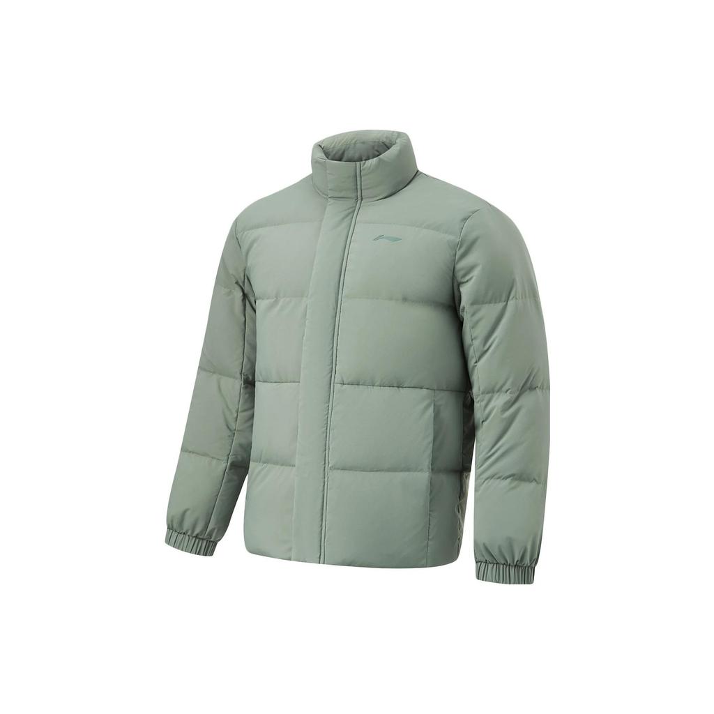 Li Ning Fitness Series Solid Color Stand Collar Water Resistant Short Down Jacket Men Jacket Gray-Green AYMT105-4